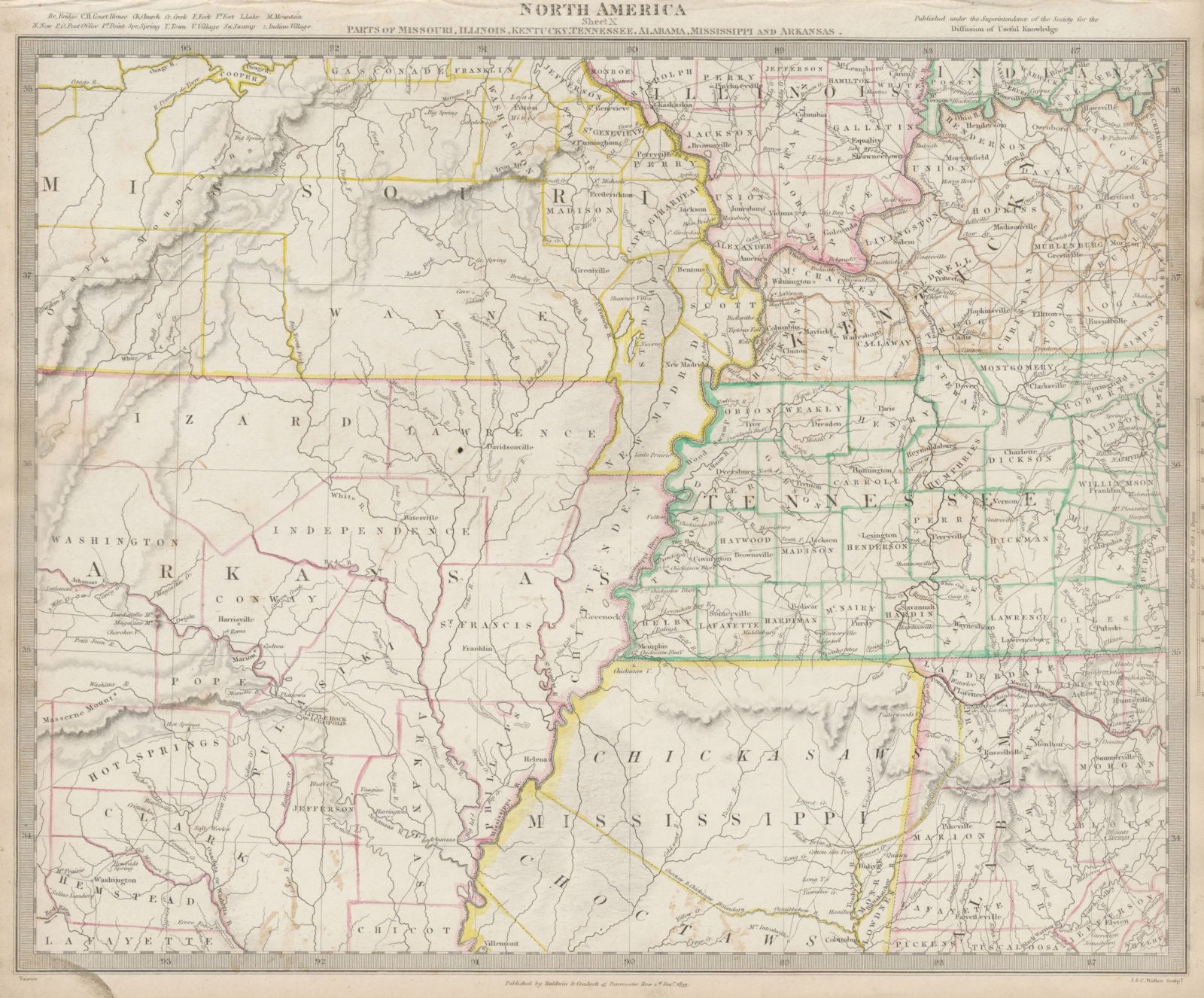Mississippi valley. AR MO TN MS KY AL Choctaw Chickasaw boundaries SDUK 1844 map